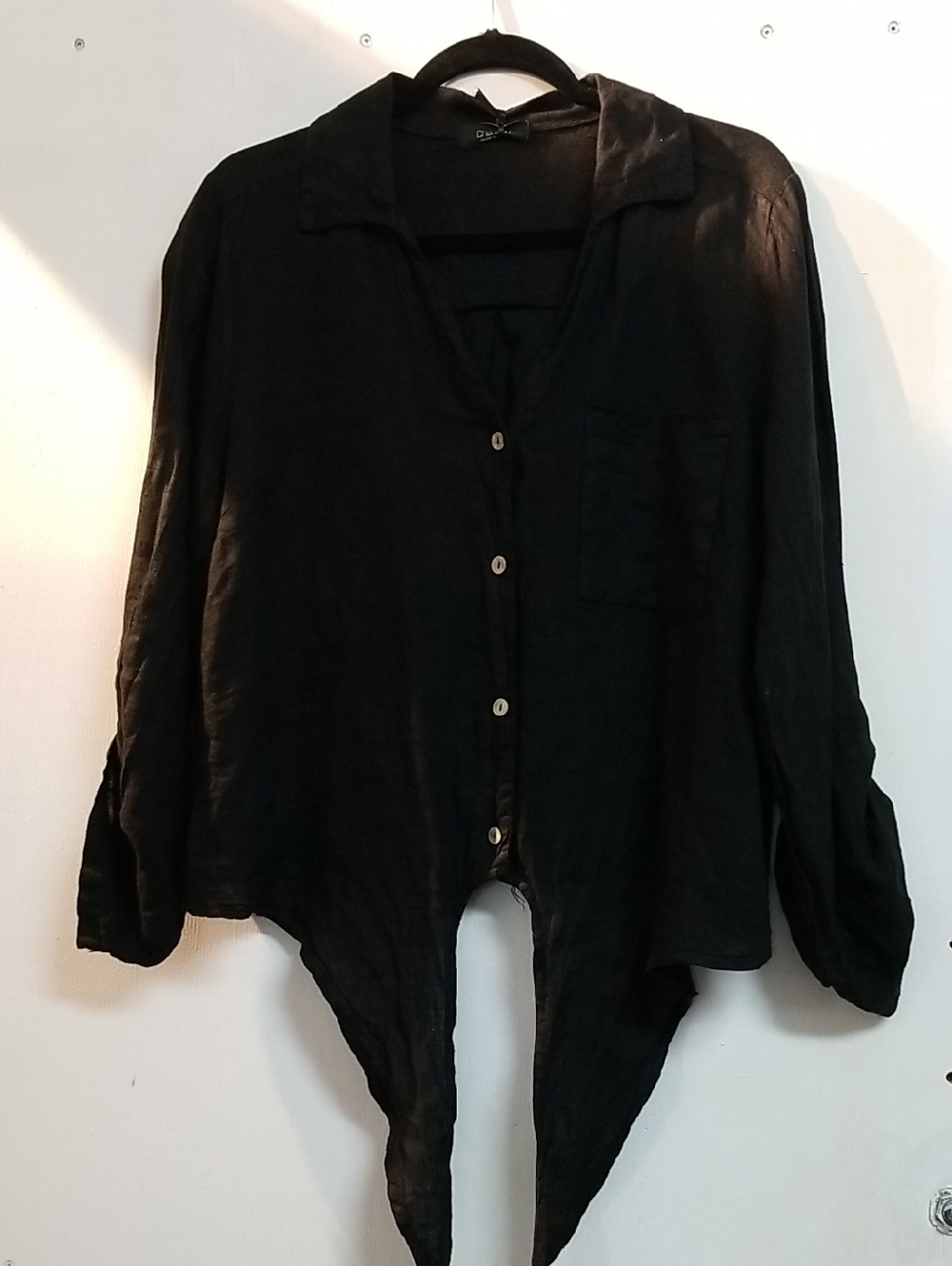 Cherish Black Draped Button-Front Women's Top